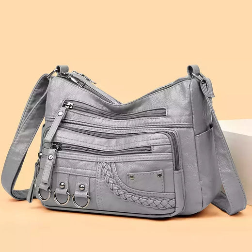 Bolsa de bolso multi couro PU vintage feminina, bolsas de ombro transversais femininas, bolsas de design de luxo, alta qualidade, 2023