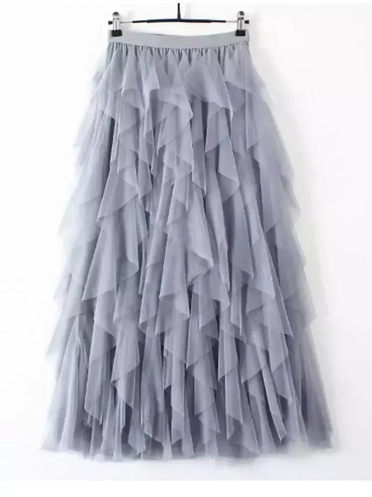 TIGENA-Tutu saia comprida de tule para mulheres, cintura alta, saia plissada, malha, rosa, moda coreana, fofa, estética, feminina, senhora, 2023