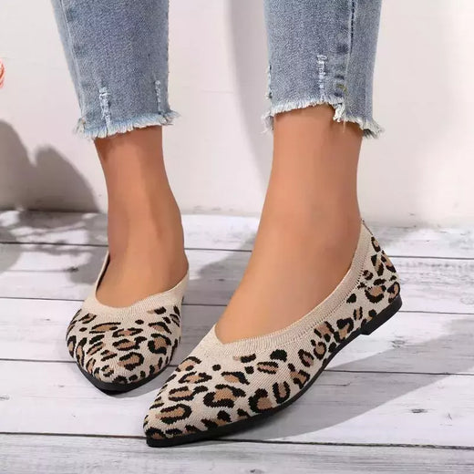 Sapatilhas de malha para mulheres, mocassins Houndstooth, ponto toe, mocassins de malha, tamanho grande feminino, leopardo, sapatos macios