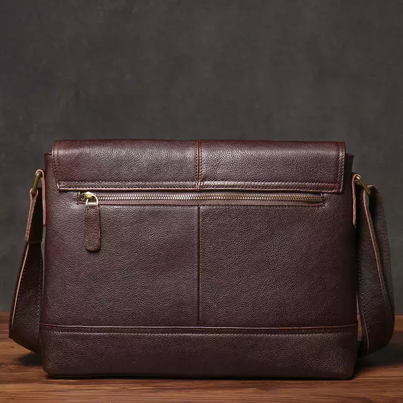 ROOG-Saco de estilingue de ombro em couro genuíno, pasta masculina, crossbody luxo vintage, couro casual, bolsa mensageiro para iPad, 12,9 polegadas