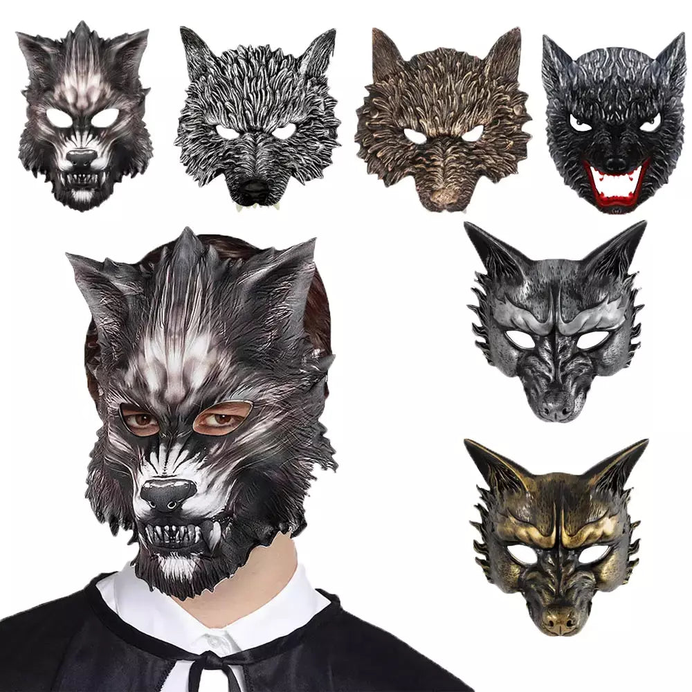 Máscara facial de lobo coleção preto ouro curso meia máscara facial halloween cosplay animal maquiagem festa diabo adereços fontes de festa