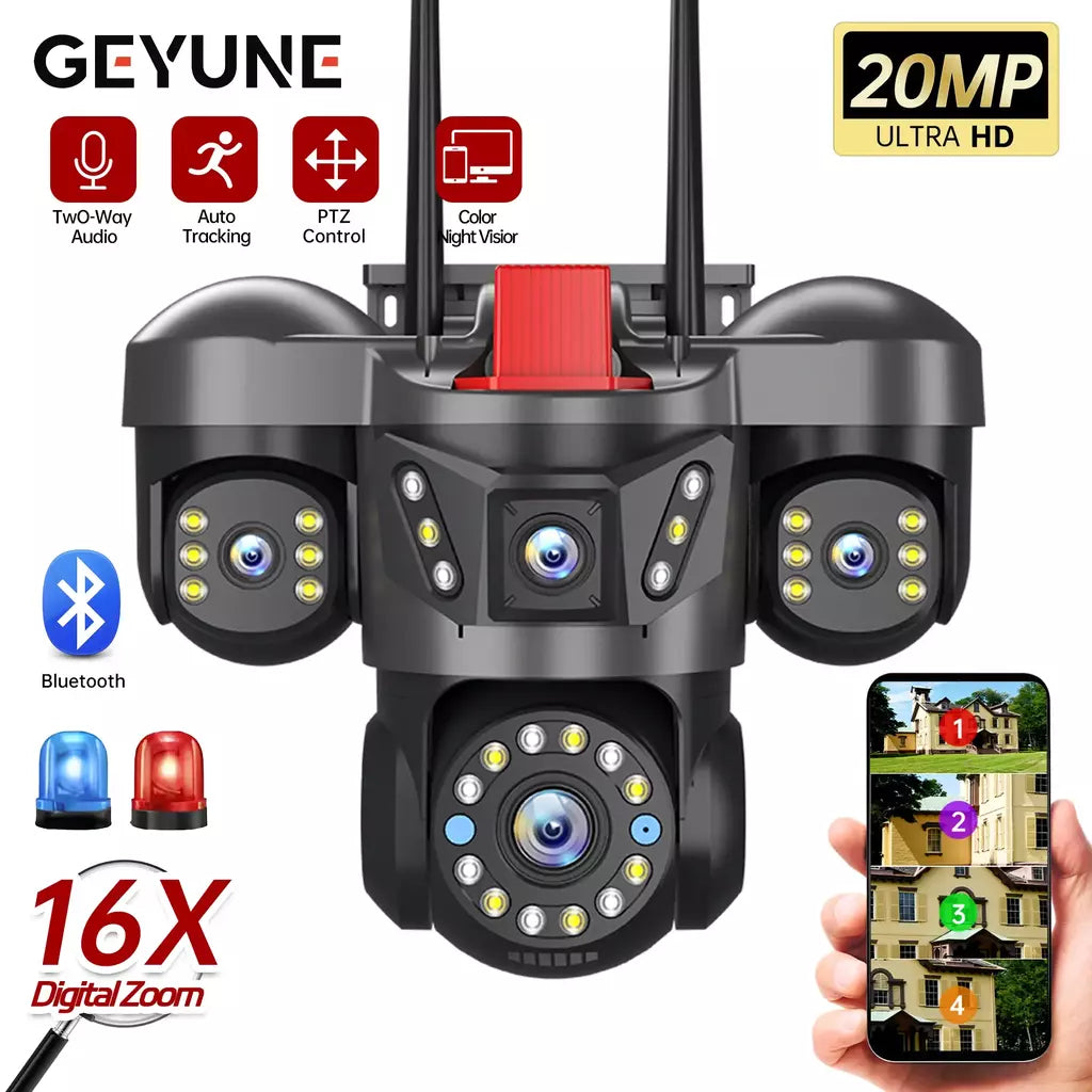 10k 20mp uhd ao ar livre wifi câmera ip 16x zoom 4 lente 4 telas ai rastreamento automático proteção de segurança ptz cctv vigilância por vídeo