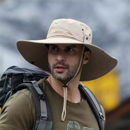 Tampão solar anti-UV respirável masculino, aba larga grande, chapéu de balde, chapéu de vaqueiro, pesca ao ar livre, caminhada, praia, malha, moda verão, novo, 2024