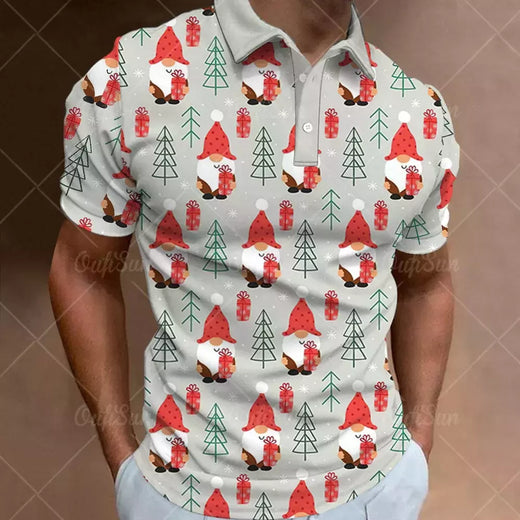 3D Natal Imprimir Polo T-shirts para homens, camisas soltas de grandes dimensões, Street Designer, mangas curtas, roupas simples, alta qualidade