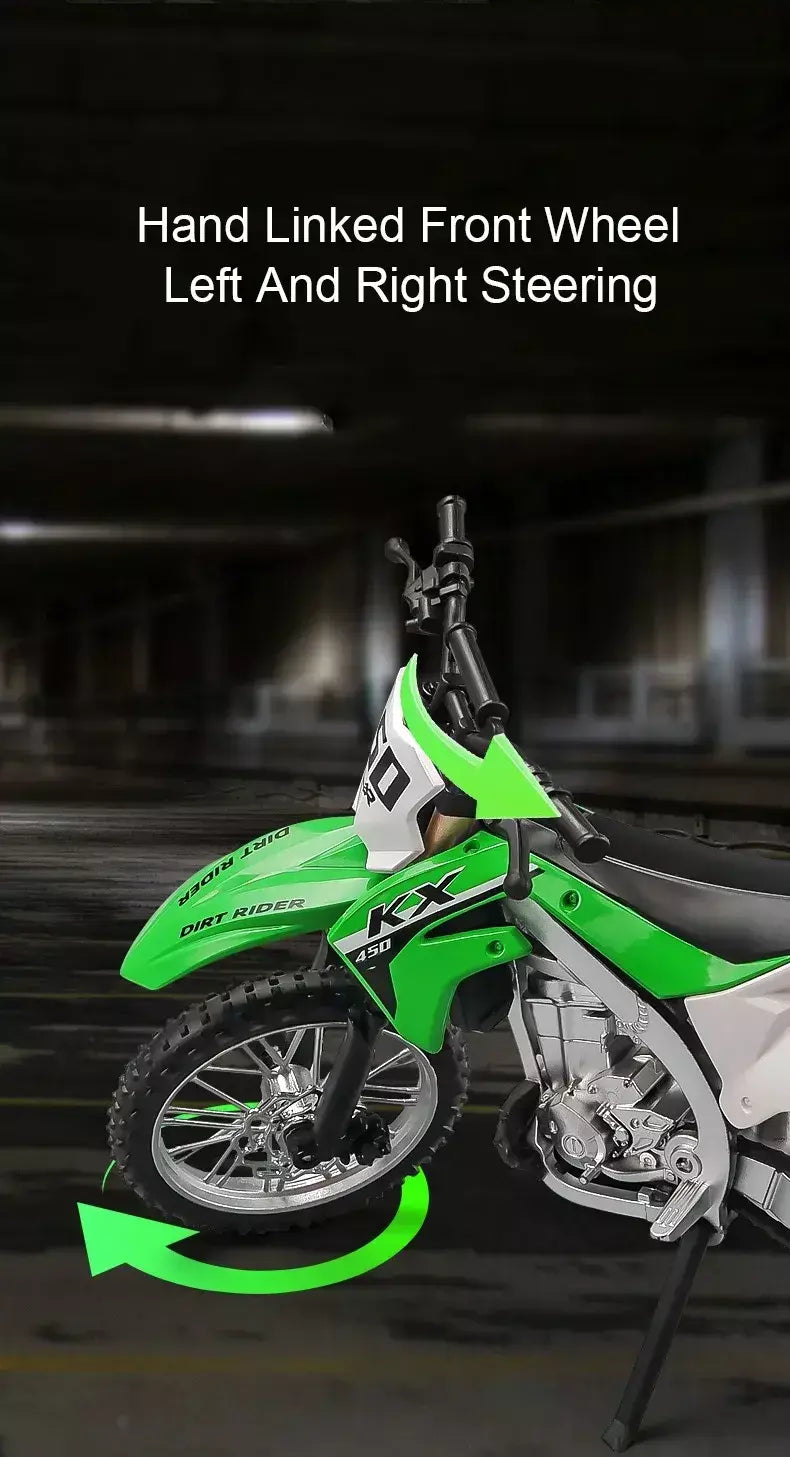 1:12 kawasaki kx450 nijia ZX-6R modelo de motocicleta brinquedo diecast liga carro roda dianteira direção absorção choque decorativo presente do menino