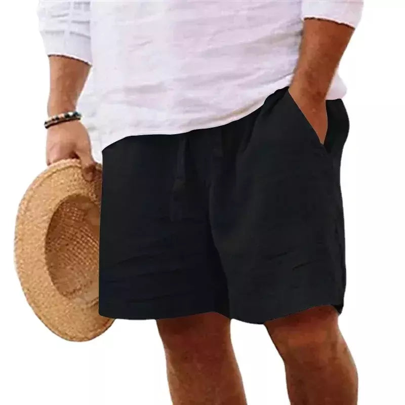 Novo algodão dos homens cor sólida curto leve calças de ginásio linho praia shorts masculino jogging esporte grande curto homme