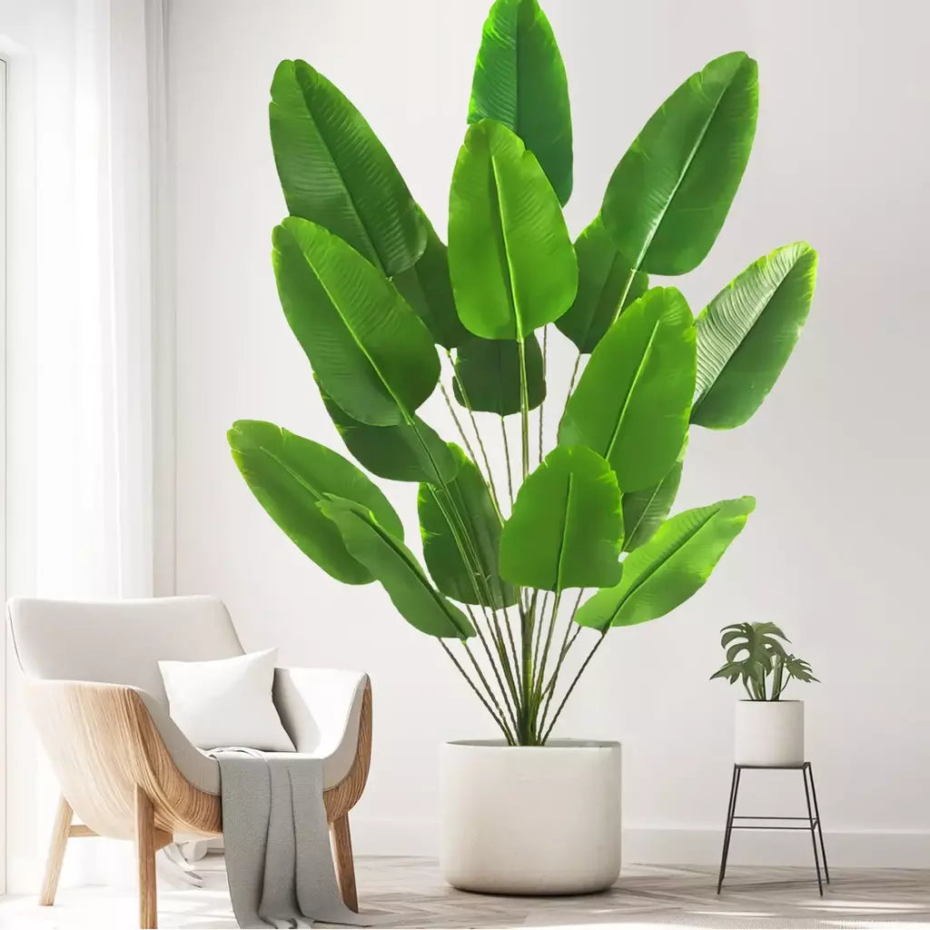 Palmeira tropical artificial 60-90-120cm(47,2 pol.) folhas de planta de banana falsa toque real planta de plástico strelitzia para jardim doméstico