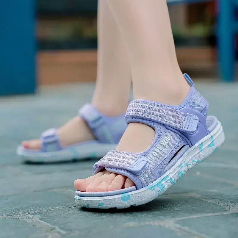 Sandálias de verão para meninas, sandálias esportivas ao ar livre, sapatos de praia casuais, confortáveis, antiderrapantes, moda, tamanho 40