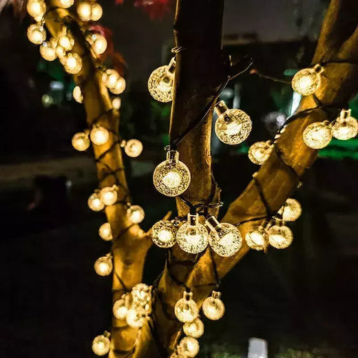 Solar Crystal Ball Fairy String Lights, decoração de Natal impermeável, guirlanda de acampamento ao ar livre, festa de jardim, 5m, 20L, 1Pc
