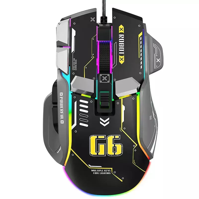 Mouse para jogos G6 com fio 128000 DPI ChipA826 RGB Design ergonômico macro programável superior para jogos e trabalho
