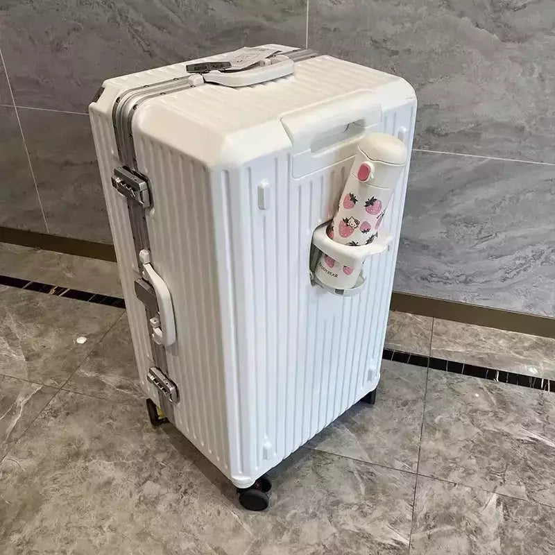Grande Capacidade de Alumínio Frame Mala para Homens e Mulheres, Bagagem Cup Holder, Trolley Case, Brake Wheel Travel Bag, 30 "Tamanho Grande