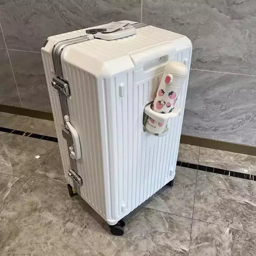 Grande Capacidade de Alumínio Frame Mala para Homens e Mulheres, Bagagem Cup Holder, Trolley Case, Brake Wheel Travel Bag, 30 "Tamanho Grande