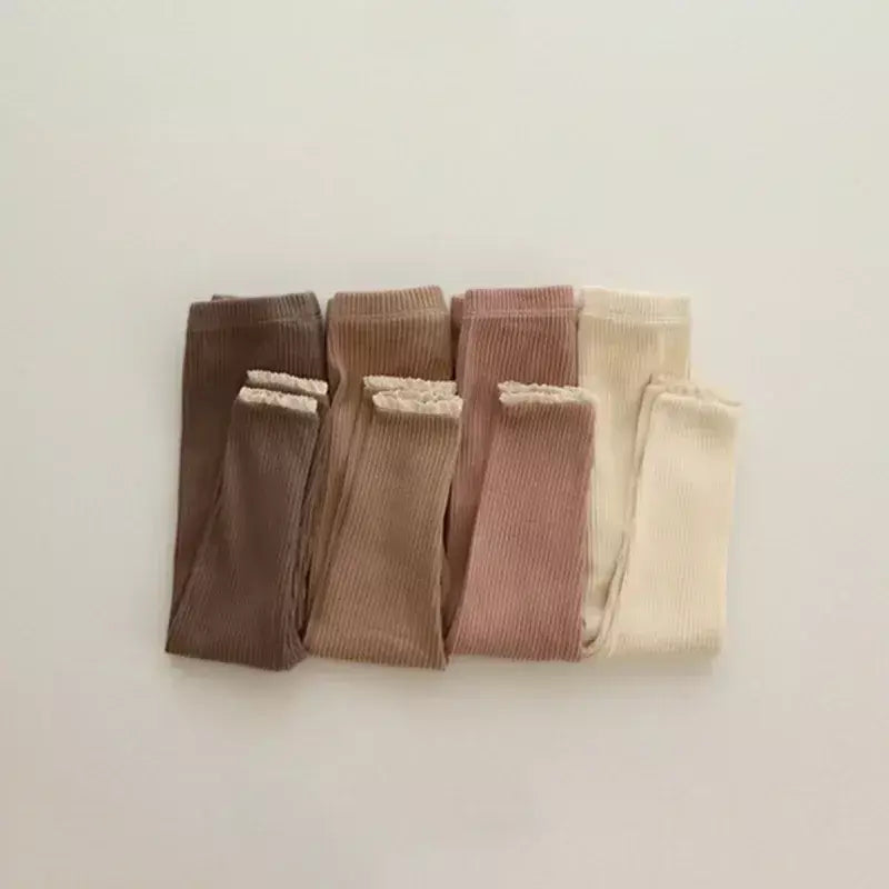 Outono novo bebê com nervuras rendas leggings menina da criança casual calças de algodão menino infantil sólido kintted calças criança calças de fundo