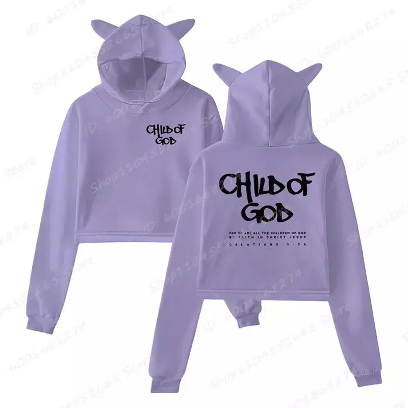 Eu sou um deus criança carta impressão recortada hoodies para mulheres cristão orar o senhor moletom manga longa pullovers curto topos