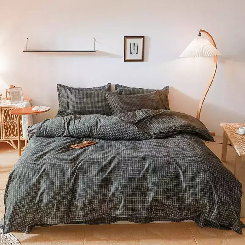 Preto branco pequenos verifica impresso conjunto de cama floral capa edredão fronha conjunto cama folha colcha único rainha rei tamanho