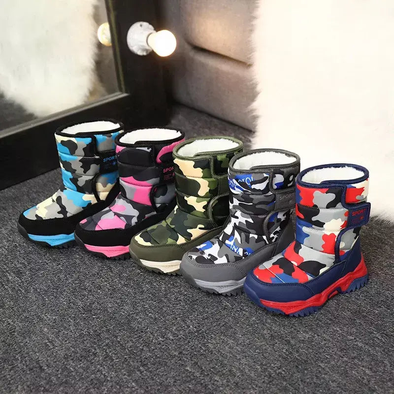 2023 inverno crianças sapatos de pelúcia tecido impermeável antiderrapante sapatos da menina sola de borracha botas de neve moda quente botas ao ar livre