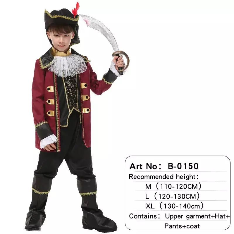 Menino cosplay piratas marinheiro traje terno com pirata tricórnio chapéu capitão jack cosplay conjunto com renda para o natal ano novo