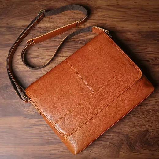 ROOG-Saco de estilingue de ombro em couro genuíno, pasta masculina, crossbody luxo vintage, couro casual, bolsa mensageiro para iPad, 12,9 polegadas