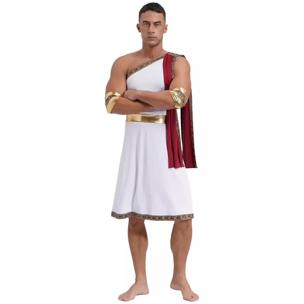 Homens antigo deus grego gladiador halloween cosplay trajes toga com mangas rei romano príncipe toga robe vestido punhos destacáveis