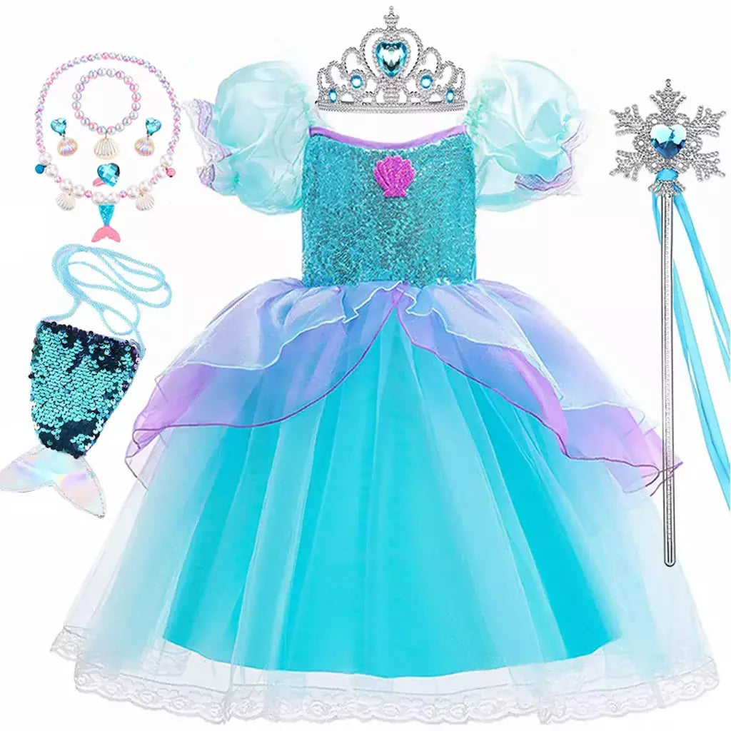 Menina sereia vestido para crianças festa de aniversário princesa cosplay traje ariel halloween fantasia roupas verão elegante vestido