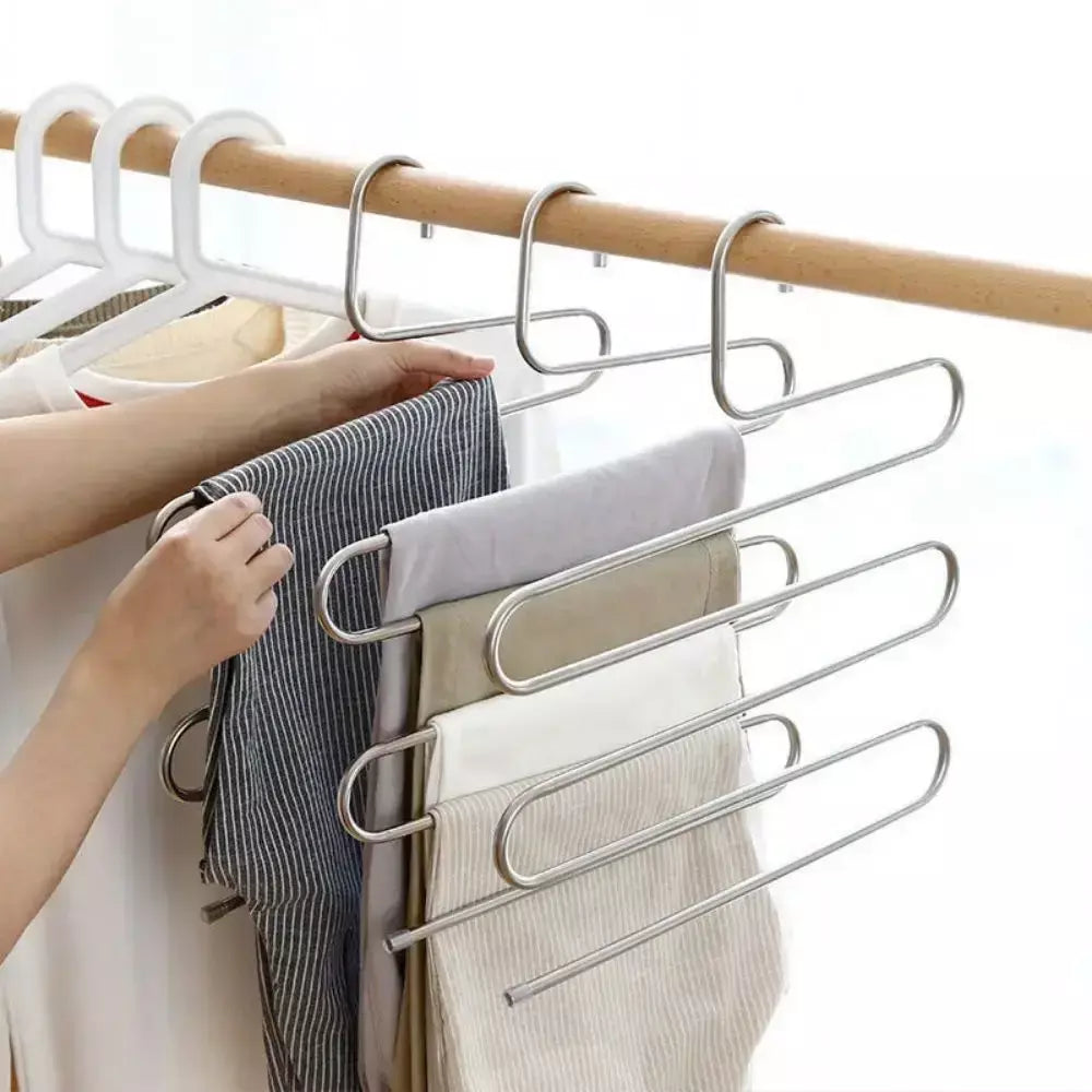 Cabides de roupas multifuncionais de 5 camadas, rack de armazenamento de calças antiderrapante, rack de pano com múltiplas funções para pendurar e armazenar