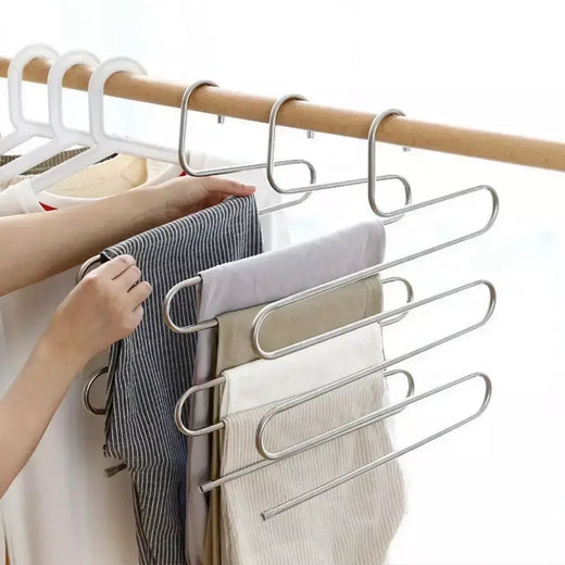 Cabides de roupas multifuncionais de 5 camadas, rack de armazenamento de calças antiderrapante, rack de pano com múltiplas funções para pendurar e armazenar