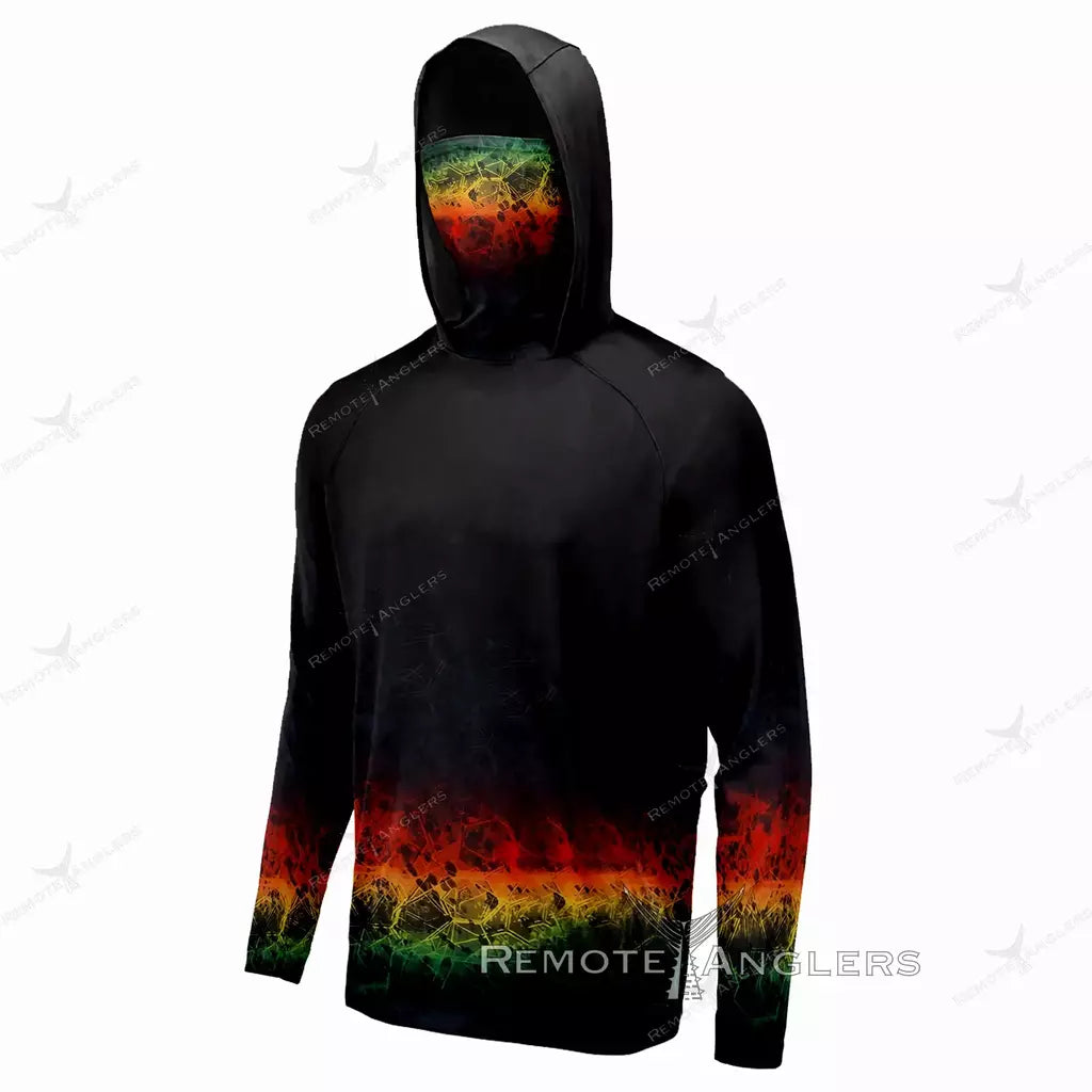 Camisa de pesca com capuz vermelho máscara roupas de pesca verão manga longa upf 50 secagem rápida respirável camisa proteção solar curto camiseta