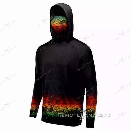 Camisa de pesca com capuz vermelho máscara roupas de pesca verão manga longa upf 50 secagem rápida respirável camisa proteção solar curto camiseta