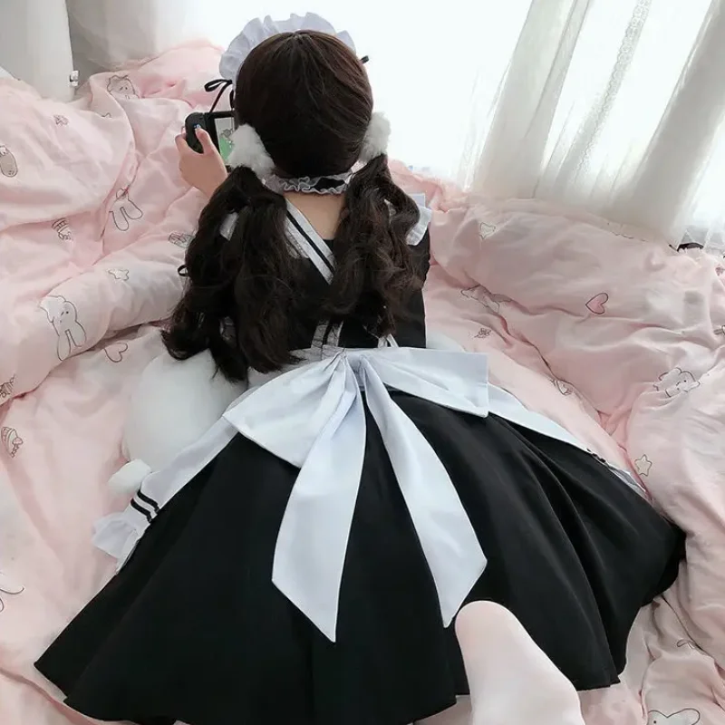 Preto branco lolita empregada traje cosplay trajes bonito vestido sexy avental francês uniforme café empregada festa saia roupas femininas