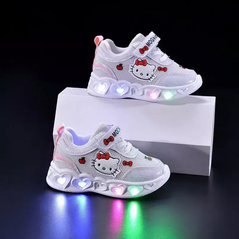 Sanrio led crianças sapatos para meninas bonito dos desenhos animados olá kitty sapatos de verão menina kawaii sapatos de fundo macio tênis casuais