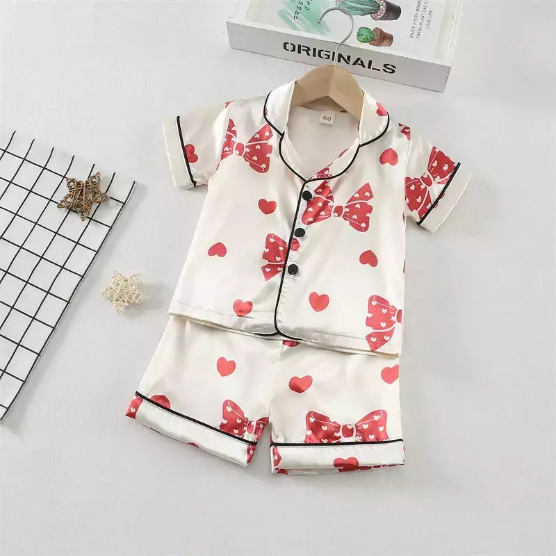 Baby Girls' Sleepwear Suit, Pijama infantil, Roupas infantis, Toddler Casual Costume, Roupas de verão, Camisa infantil, Shorts, Novo, 2Pcs Set
