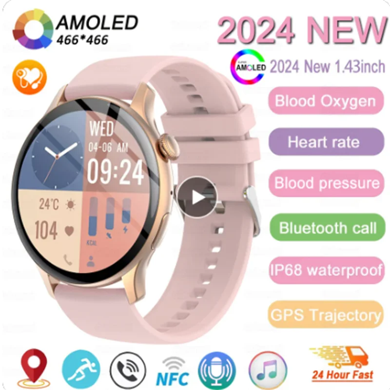 NFC Smartwatch para Mulheres, Tela HD, Rastreador de Saúde, Esportes, Voz, Chamada Bluetooth, Huawei, Xiaomi, Senhoras, Novo, 466x466, 2022