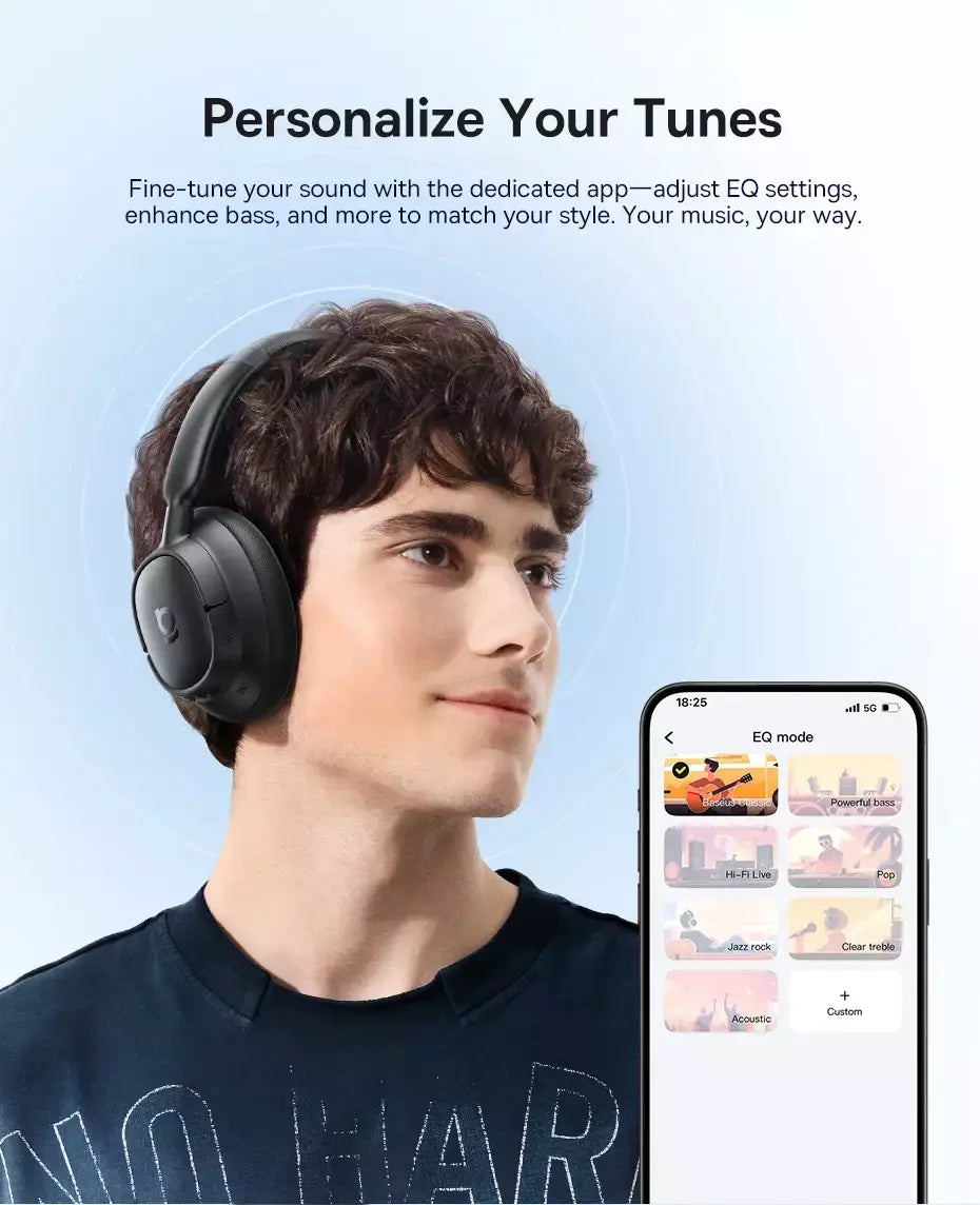 Baseus bowie h1s fones de ouvido sem fio bluetooth 5.4 cancelamento de ruído 46db sobre a orelha fone de ouvido de áudio espacial de alta resolução 120h tempo