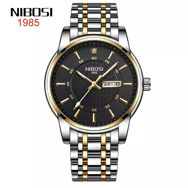 Nibosi moda masculina relógios de aço inoxidável quartzo cronógrafo relógio à prova dwaterproof água marca luxo relógio para homem relogio masculino