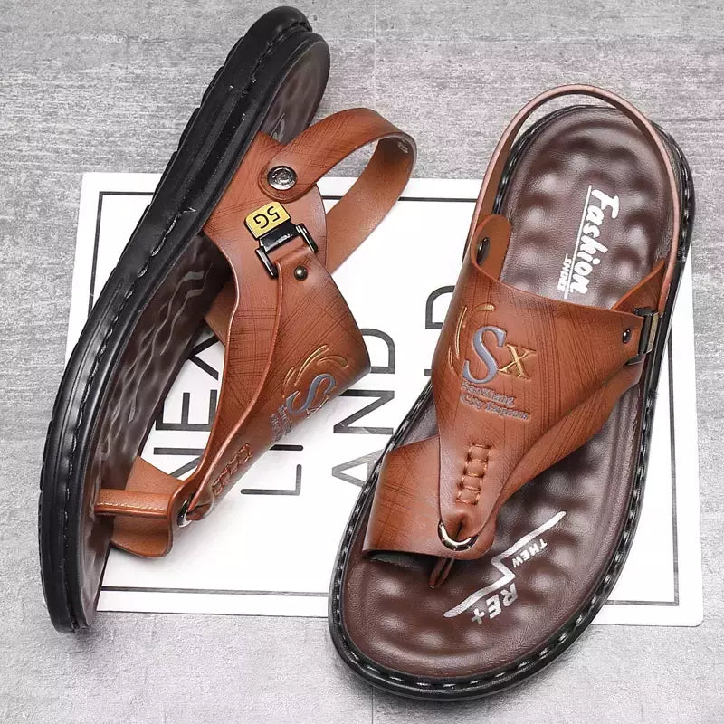 Sandálias antiderrapantes casuais masculinas, sapatos pretos de escritório, sandálias de verão ao ar livre