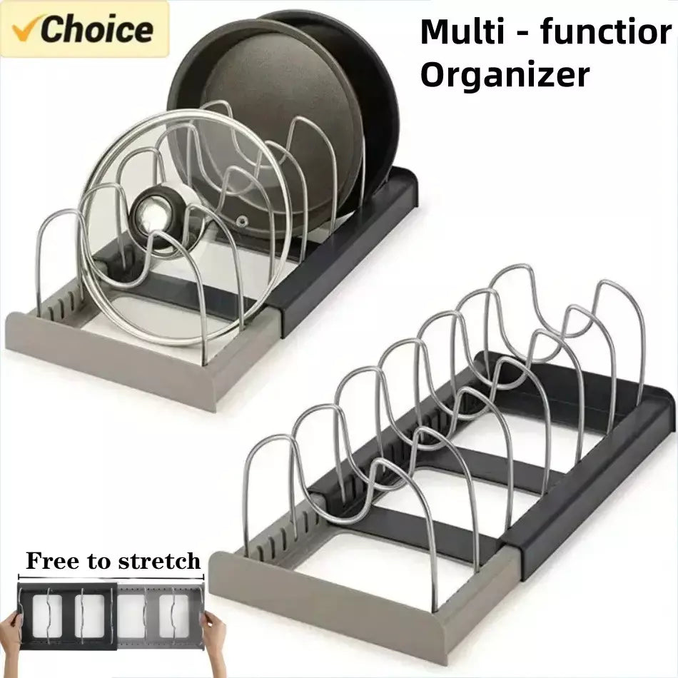 Novo rack de panela telescópico de 6 grades, organizador de panelas, suporte de armário que economiza espaço para panelas, panelas e tampas, mantenha sua cozinha pura e arrumada