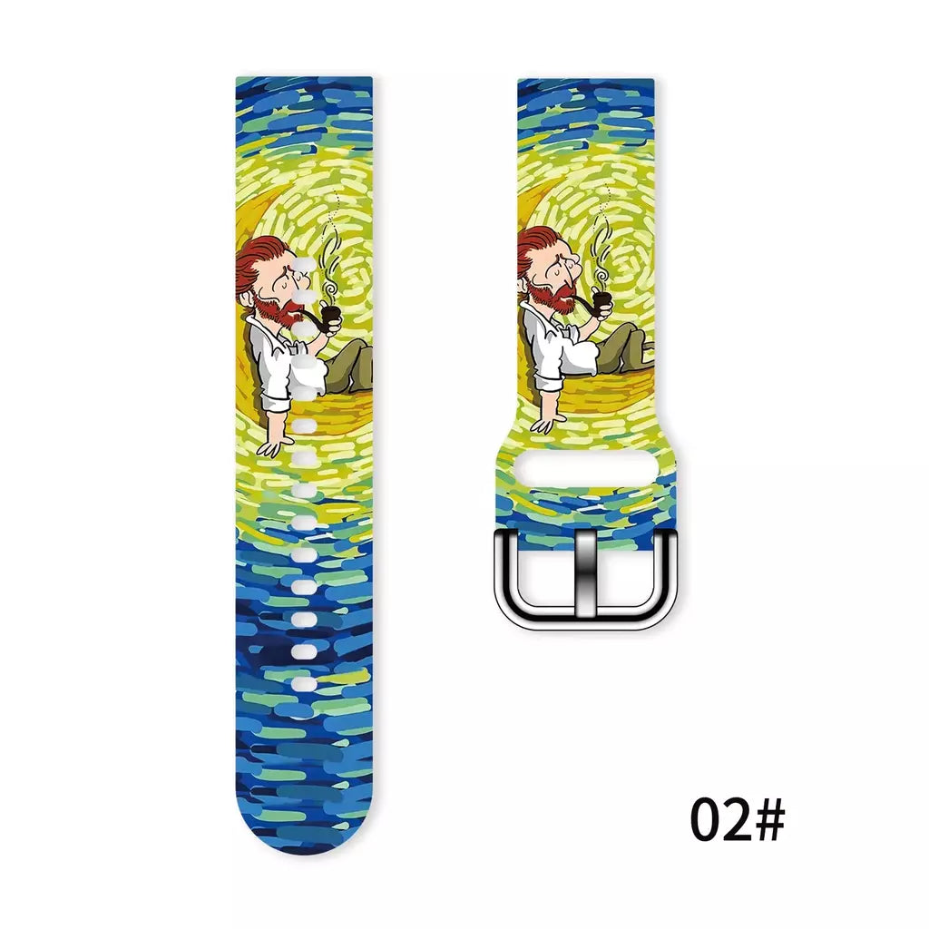 Pulseira impressa série van gogh de 20mm para samsung galaxy watch 7/6/5 40mm 44mm pulseira substituível para xiaomi huawei amazfit