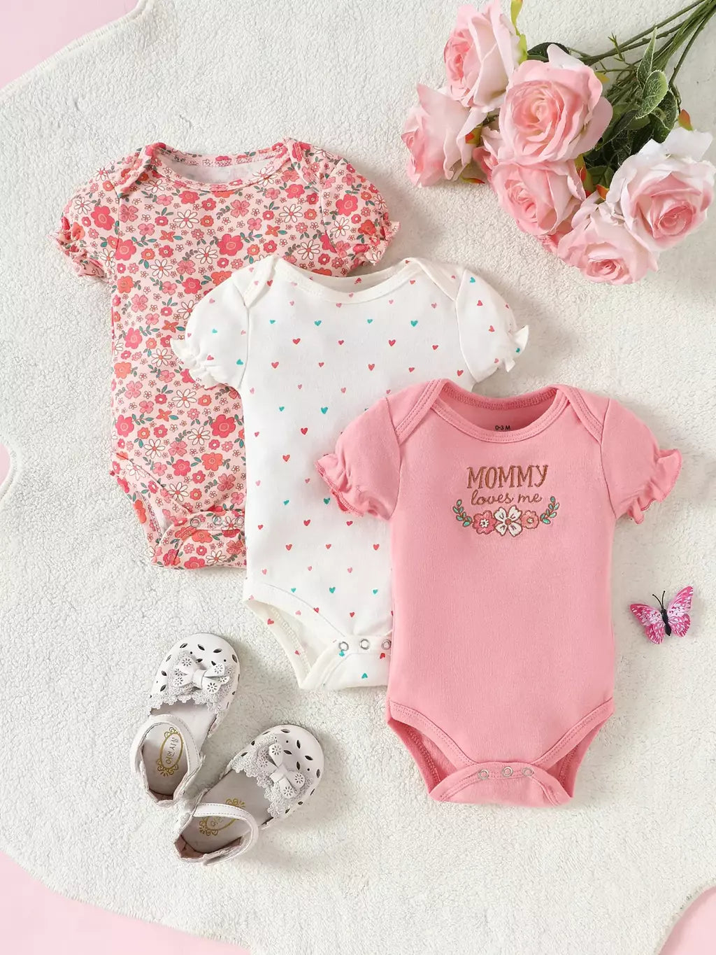 ? 3 pçs verão bebê meninas três peças bodysuit animal reino e elefante carta padrão manga curta bodysuit dia das mães gif