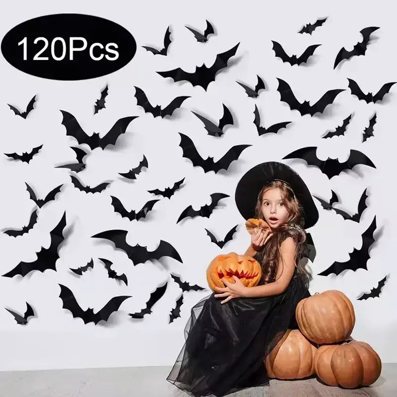 Halloween 3d morcego preto adesivos de parede para casa quarto decoração interior adereços assustadores crianças festa favores decalques parede janela adesivo