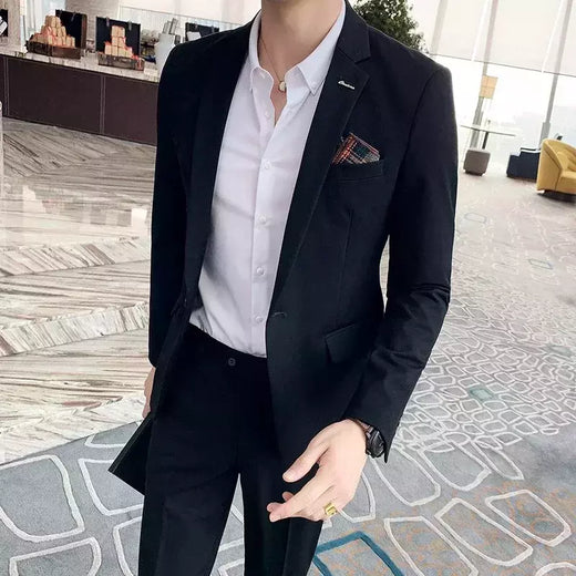 (Blazer + calças) high-end marca formal negócios xadrez terno dos homens noivo vestido de casamento cor sólida palco desempenho smoking S-7XL