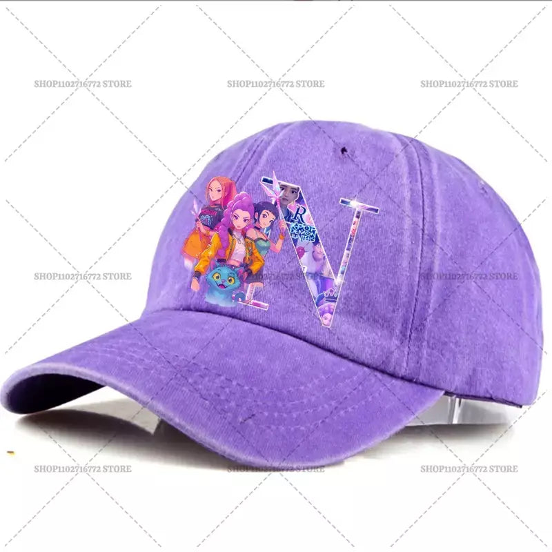 Kpop demônio caçador chapéu carta A-Z boné de beisebol para mulheres verão ajustável chapéu de sol anime bonito retro sunbonnet adulto chapelaria presente