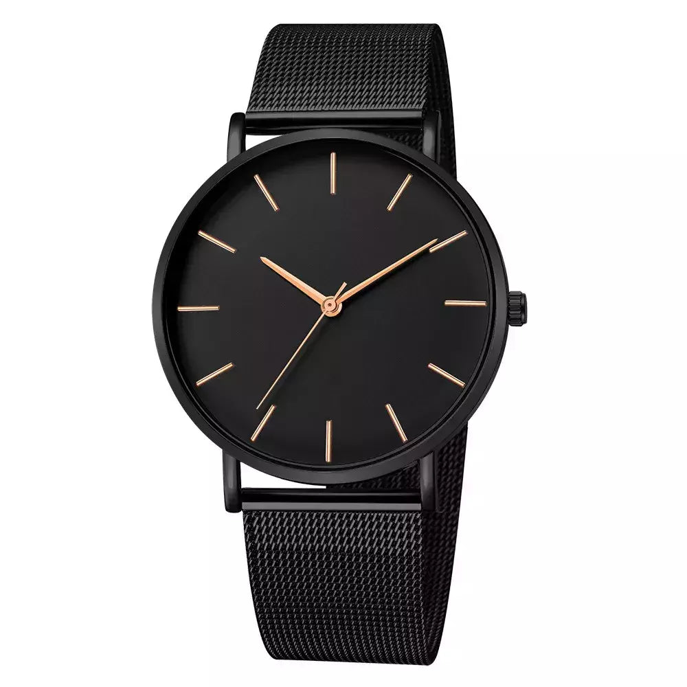 Relógio de pulso de malha de aço inoxidável feminino, feminino Fashion, Casual, Simples, Quartzo, Hora de Metal, Feminino, Preto