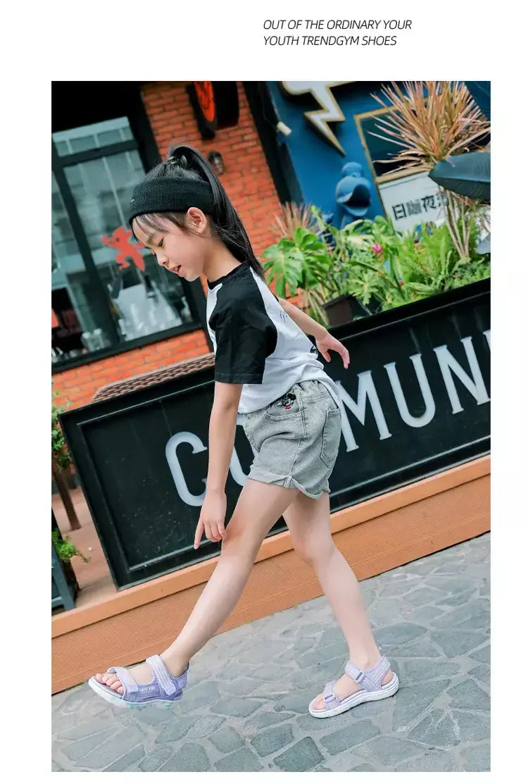 Sandálias de verão para meninas, sandálias esportivas ao ar livre, sapatos de praia casuais, confortáveis, antiderrapantes, moda, tamanho 40