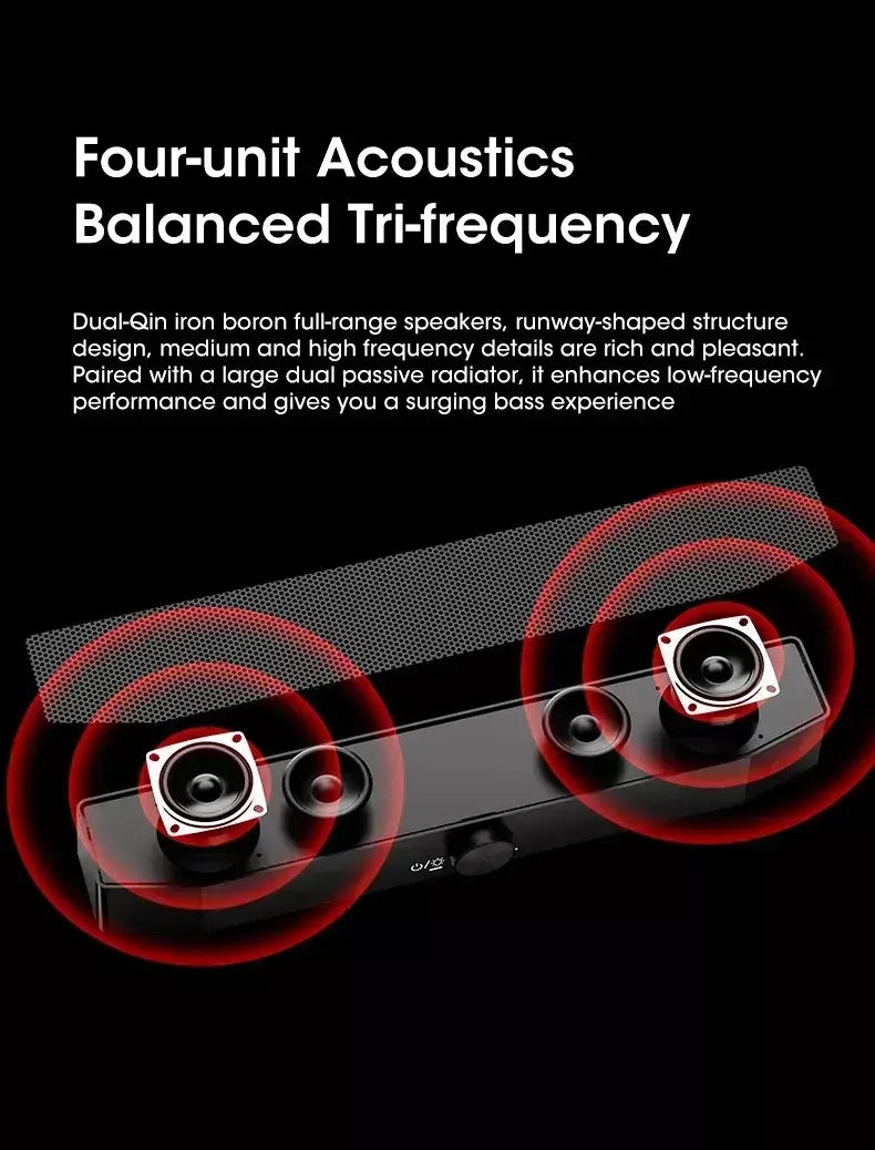Barra de som sem fio Bluetooth 4D Surround RGB Luzes, subwoofer de graves profundos para laptop de jogos de PC de home theater, alto-falante multiroom 120W