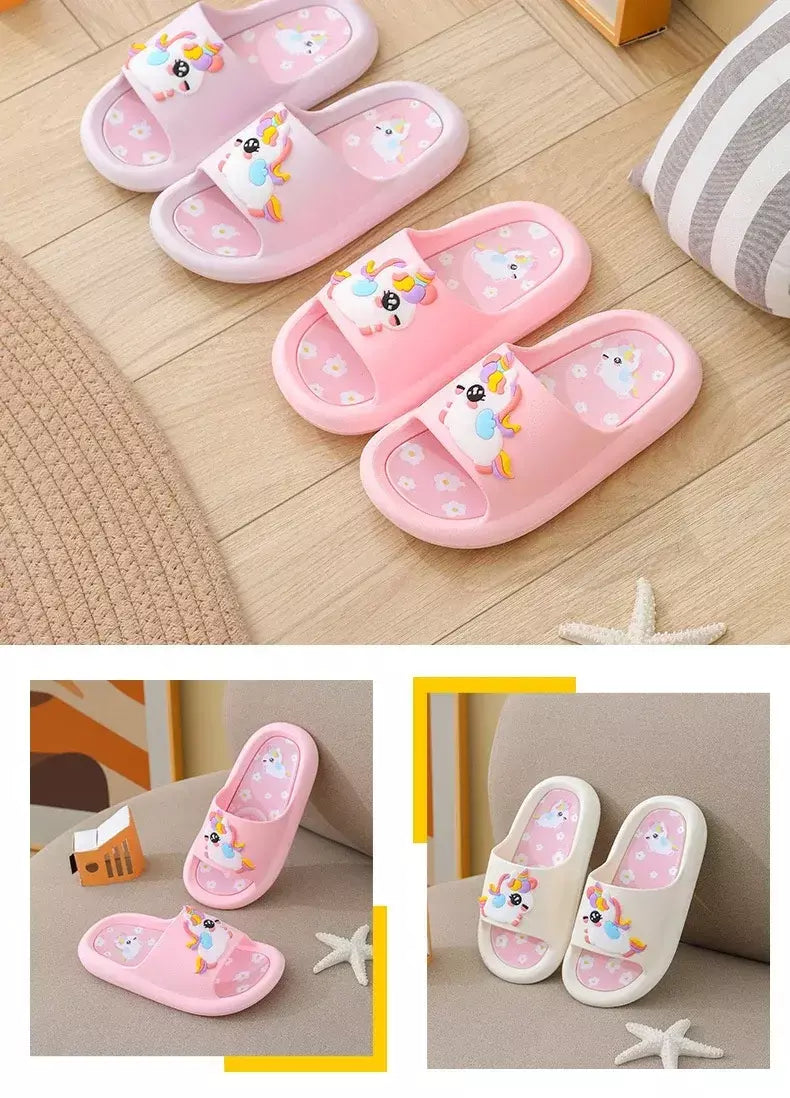 Verão dos desenhos animados chinelos das crianças menina unicórnio chinelo crianças bonito interior casa sapatos de banheiro menino dinossauro flip flops einhorn