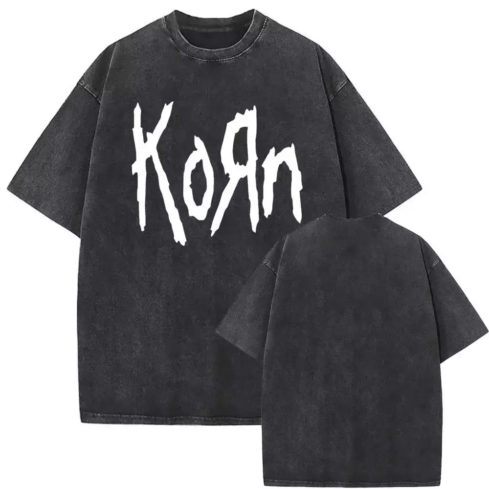 Camisetas com estampa de esqueleto masculinas, banda de rock vintage lavada, Korn caindo longe de mim, camiseta gótica, camiseta masculina extragrande, moda