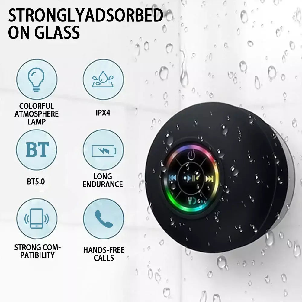 Família portátil sem fio bluetooth à prova dwaterproof água ventosa led pequeno alto-falante carro banheiro telefone móvel ouvir música estéreo