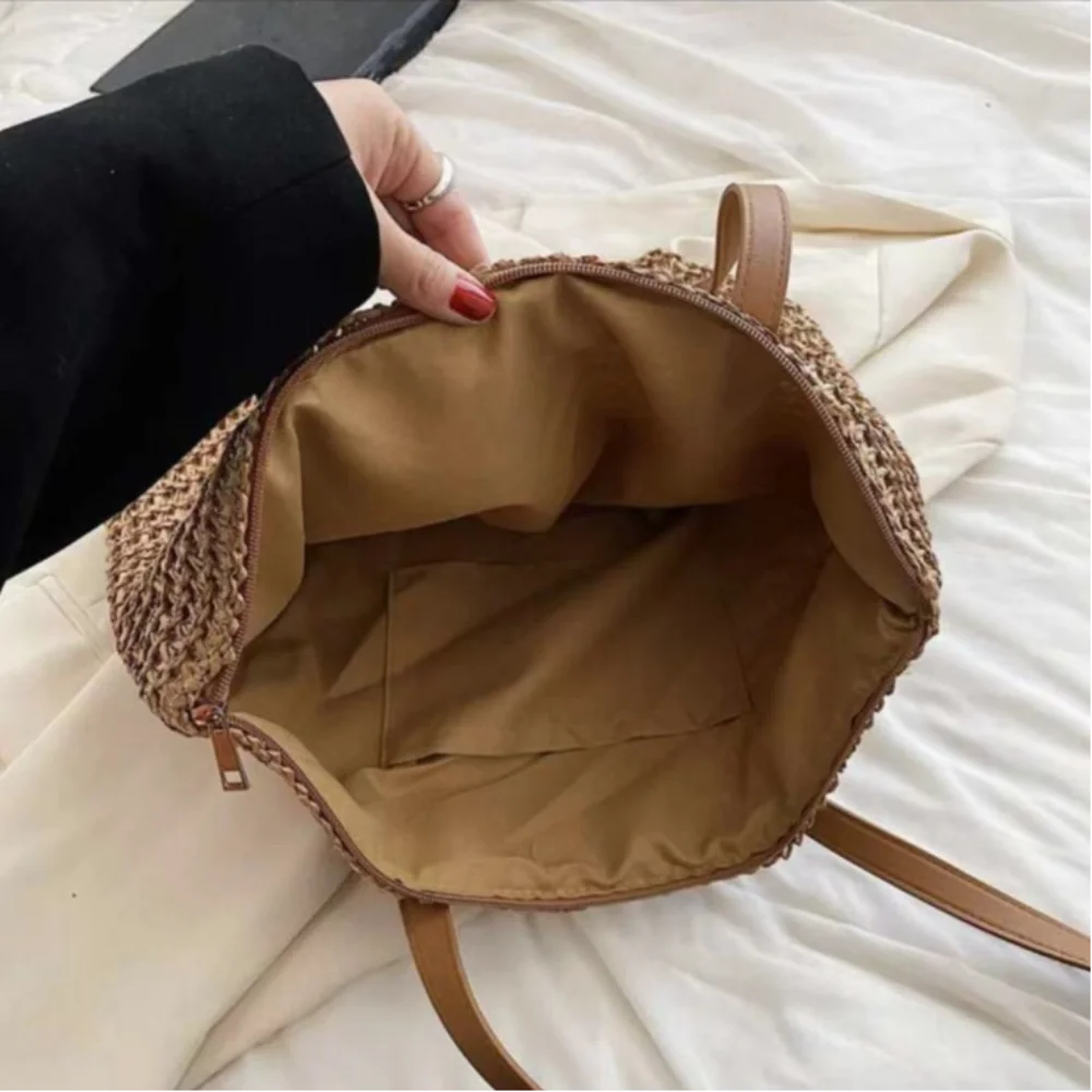 Bolsa de ombro tecida para mulheres, bolsa de mão, palha, artesanal, grande capacidade, verão, praia, viagem, tote
