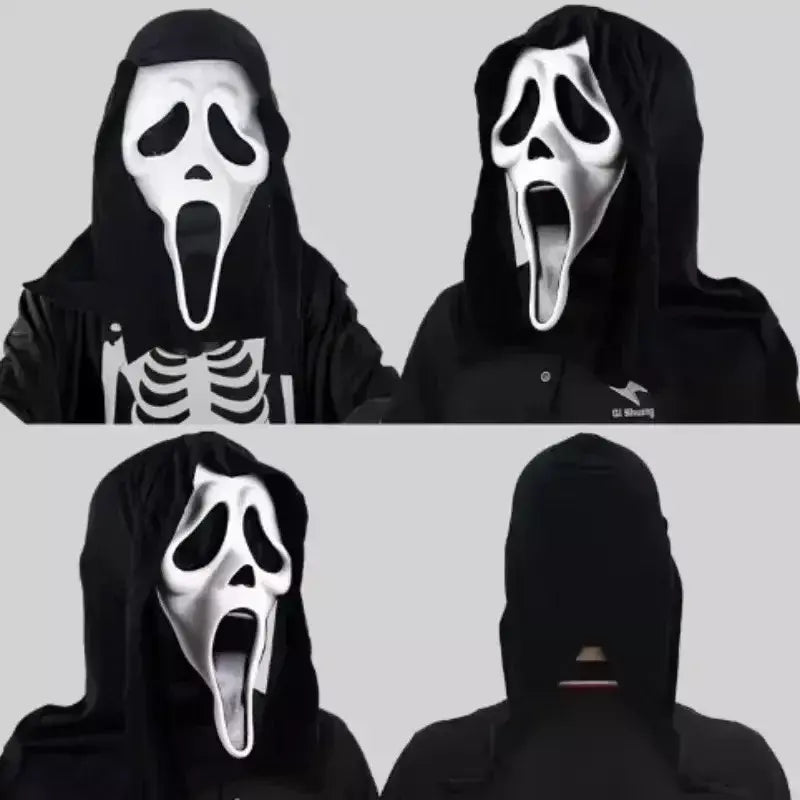 Látex grito ghostface máscara horror cabeça cheia máscara brincadeira cosplay traje filme assustador ghostface adereços decoração de casa fontes de festa