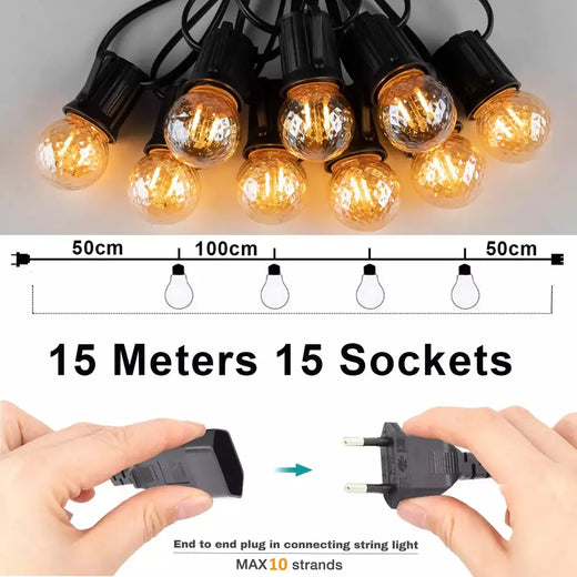 Luz impermeável ao ar livre da corda do bulbo do diodo emissor de luz, luzes da guirlanda, vintage retro, decoração do partido do casamento, luzes do Natal, G40, E27, 1W, 220V